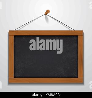 Chalkboard wood frame hanging on wall. Stock Vector