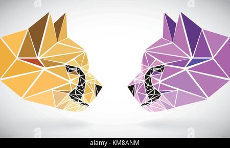 polygonal abstract geometric triangle cheetah. low poly color heads. Stock Vector
