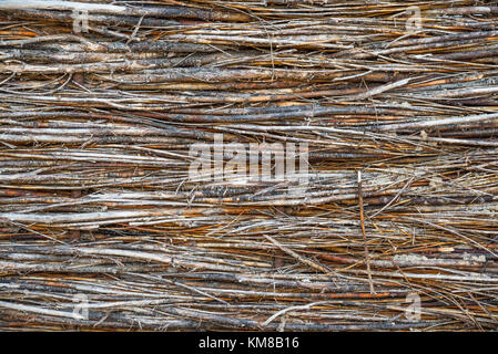 Fence wicker from many small branches, background Stock Photo
