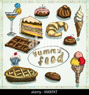 Food deserts set sketch hand drawn colored. Stock Vector