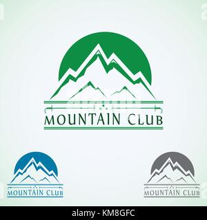 Mountains vintage vector logo design template, green tourism icon. Stock Vector