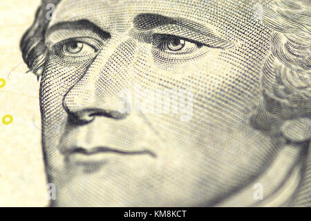 Alexander Hamilton portrait from us 10 dollars Stock Photo