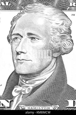 Alexander Hamilton portrait from us 10 dollars Stock Photo