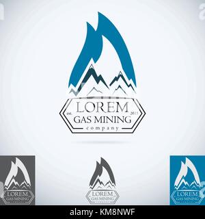 OIl gas company vector logo design template color set. fire oil drop with mountains abstractsymbol concept icon. Stock Vector