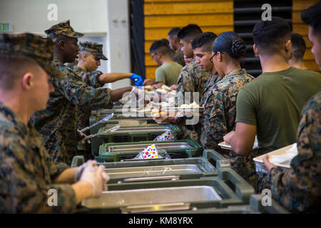 Marines with 1st Marine Aircraft Wing, stand at attention during a ...