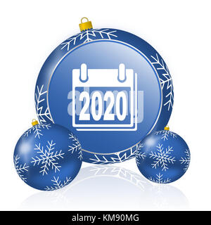 New year 2020 blue christmas balls icon Stock Photo