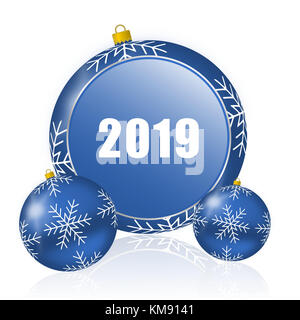 New year 2019 blue christmas balls icon Stock Photo