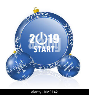 New year 2019 blue christmas balls icon Stock Photo