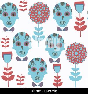 Sugar skulls fantasy seamless pattern. It is located in swatch menu, vector. Abstract background Stock Vector