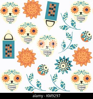 Abstract sugar fantasy skulls seamless pattern. It is located in swatch menu, vector image Stock Vector