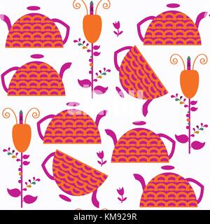 Abstract adorable tea pot seamless pattern. It is located in swatch menu, vector image Stock Vector