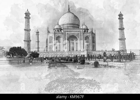 Original Drawing of Taj Mahal, India - Drawings of India