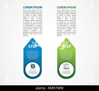 Vector illustration. An infographic template with 2 steps and an image of two arrows. Use for business presentations, education, web design. Place for Stock Vector