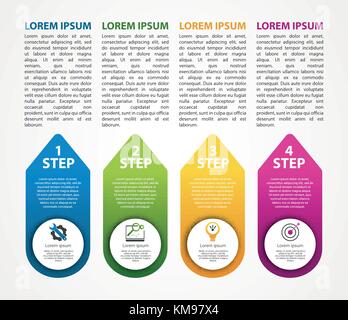 Vector illustration. An infographic template with 4 steps and an image of four arrows. Use for business presentations, education, web design. Place fo Stock Vector