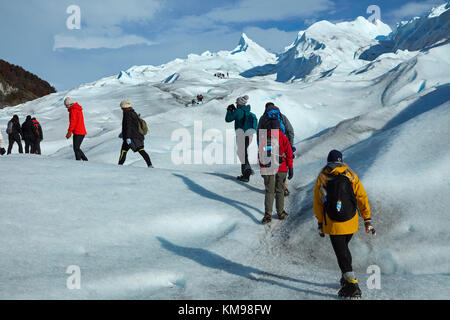 Hikers on Perito Moreno Glacier, Parque Nacional Los Glaciares (World Heritage Area), Patagonia, Argentina, South America Stock Photo