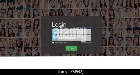 Close-up of login page against people collage portrait very wide Stock Photo
