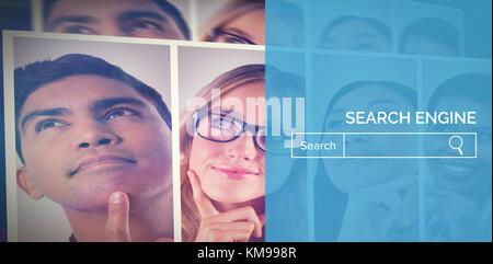 Graphic image of red search engine page against collage of portraits Stock Photo
