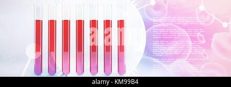 DNA helix interface against test tube with chemical solution Stock Photo
