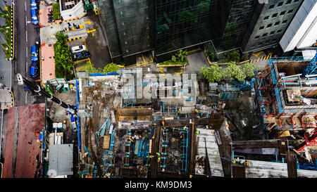 Top view of Construction site area in Kuala Lumpur, Malaysia with Miniature tilt shift lens effect Stock Photo