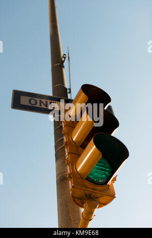 Close-up of traffic lights, New York, United States Stock Photo