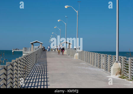 1000 foot Fishing Pier into Gulf of Mexico in Fort De Soto Park in Pinellas County, Tierra Verde Florida Stock Photo