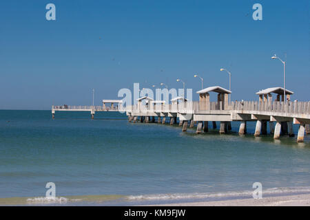 1000 foot Fishing Pier into Gulf of Mexico in Fort De Soto Park in Pinellas County, Tierra Verde Florida Stock Photo