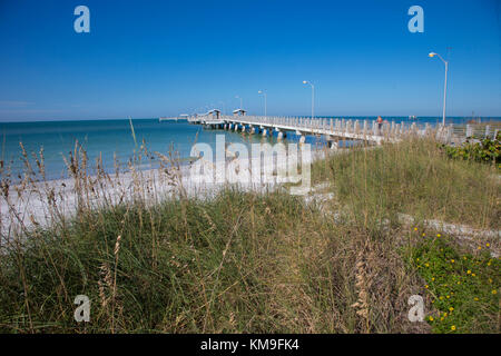 1000 foot Fishing Pier into Gulf of Mexico in Fort De Soto Park in Pinellas County, Tierra Verde Florida Stock Photo