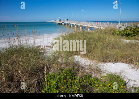 1000 foot Fishing Pier into Gulf of Mexico in Fort De Soto Park in Pinellas County, Tierra Verde Florida Stock Photo