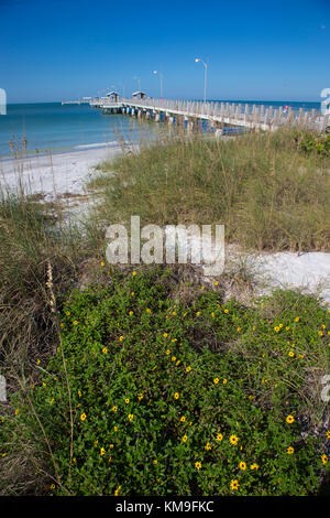 1000 foot Fishing Pier into Gulf of Mexico in Fort De Soto Park in Pinellas County, Tierra Verde Florida Stock Photo