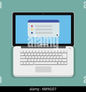 Flat computer laptop design with keyboard and simple website show on screen vector illustration. Stock Vector