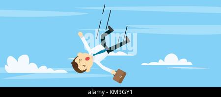 Young businessman fall down with sky background vector illustration.Fail to working concept. Stock Vector
