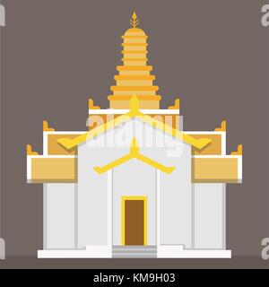 Flat gold Thai temple vector with brown background .Temple sign in simple vector illustration Stock Vector