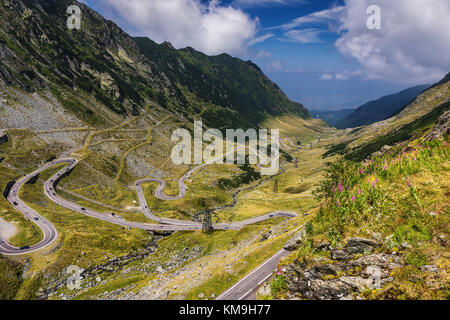 Transfagarasan pass in summer. Crossing Carpathian mountains in Romania, Transfagarasan is one of the most spectacular mountain roads in the world. Stock Photo