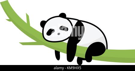 Panda sleep on tree vector isolated white.Panda cartoon rest on bamboo. Stock Vector