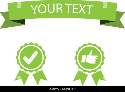 Flat green ribbon with guarantee sign vector.Certificate sign vector.Best seller label with green flag. Stock Vector