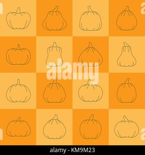 Halloween Pumpkin icon set. Flat style emboss thin line with shadow. Linear symbol collection. Vector illustration outline sign on colored square back Stock Vector