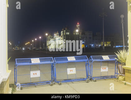 Mysore Palace gates closed with barricades at Mysore, Mysuru, Karnataka, India. Stock Photo