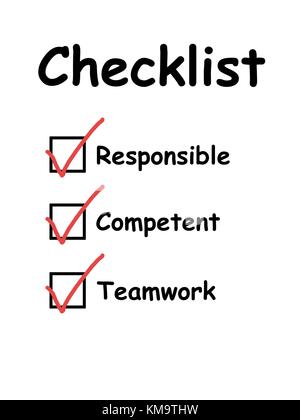 Checklist used in interview and evaluation of employees or workers. With checkboxes ticked. For concepts such as business and work life, service and s Stock Photo