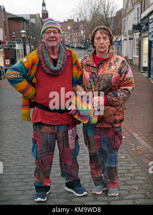 An elderly counterculture couple in Lewes, East Sussex Stock Photo