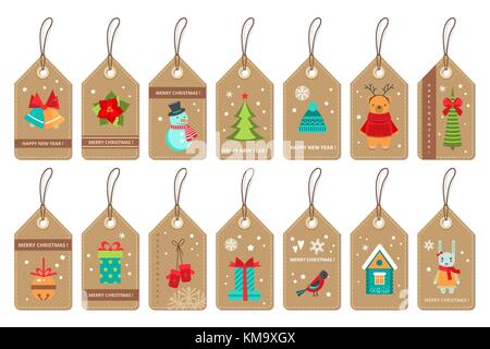 Set of christmas paper labels . Flat style vector . Stock Vector
