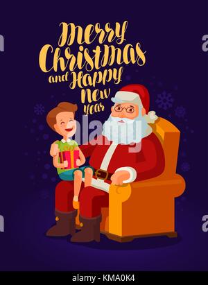 Merry Christmas and Happy New Year, greeting card or banner. Xmas, holiday concept. Lettering vector illustration Stock Vector