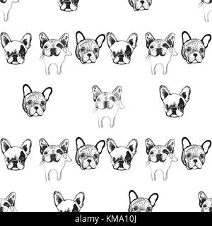 Seamless vector pattern of hand drawn sketch style bulldogs. Stock Vector