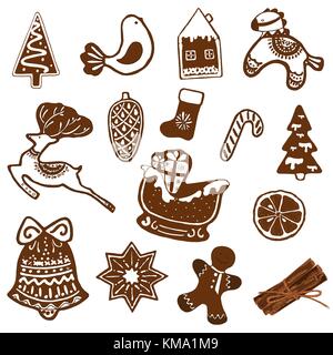 Set of hand drawn sketch style Christmas and New Year themed objects. Vector illustration isolated on white background. Stock Vector