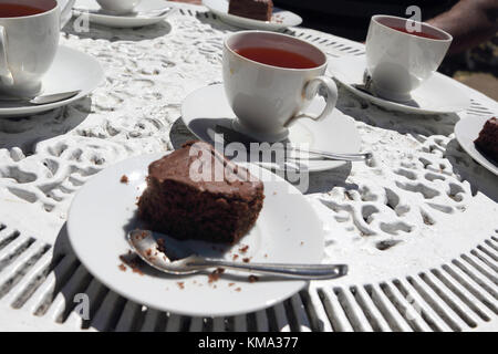 Kelani Valley Plantations Nuwara Eliya Hill Country Central Province Sri Lanka Labookellie Tea Factory Tea and Chocolate Cake Stock Photo