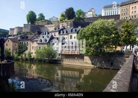 Alzette river at lower city, Grund, Luxembourg-city, Luxembourg, Europe Stock Photo