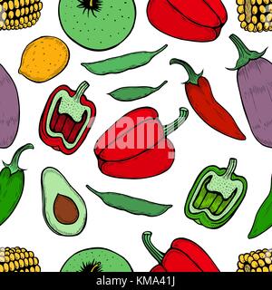 Seamless pattern of engraving organic vegetables. Vintage color vector hand drawn engraving illustration. Stock Vector