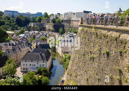 View point from Corniche on lower city with Alzette river, Luxembourg-city, Luxembourg, Europe Stock Photo
