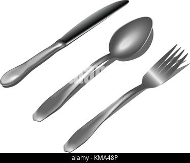 Realistic metal cutlery on white background Vector Stock Vector