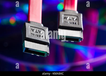 Serial ata connection cable for the hard drive in a pc Stock Photo