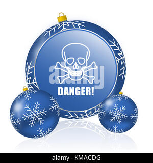 Danger skull blue christmas balls icon Stock Photo